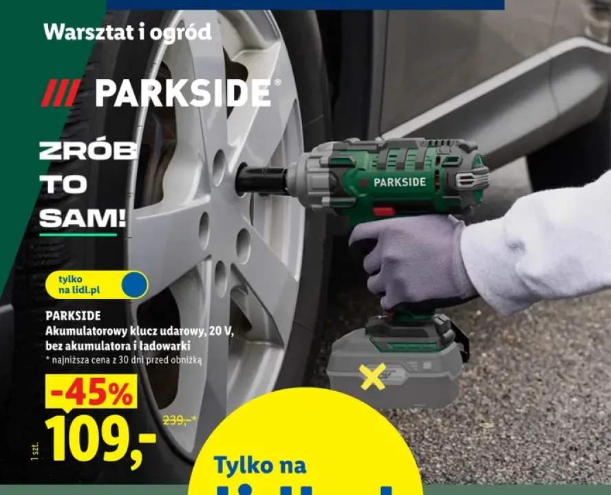 Akumulatorowy klucz udarowy bez akumulatora i ładowarki Parkside
