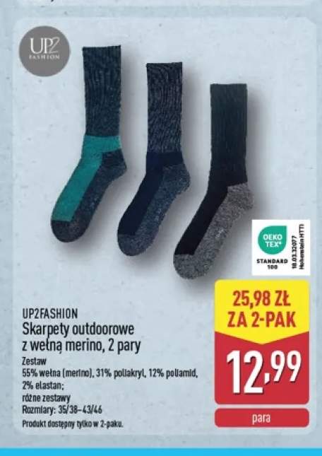 Skarpety outdoorowe z wełną merino 2-pak Up2fashion