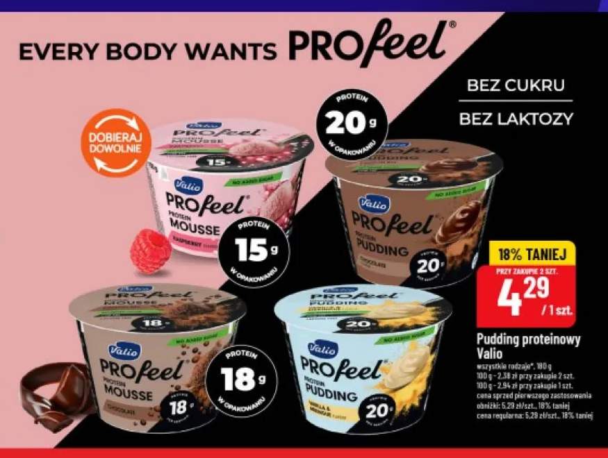 Pudding proteinowy Valio Profeel czekoladowy +3 warianty