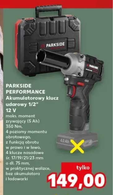 Akumulatorowy klucz udarowy 1/2" Parkside Performance
