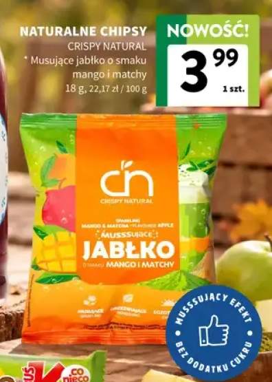 Naturalne chipsy musujące jabłko o smaku mango i matchy Crispy Natural