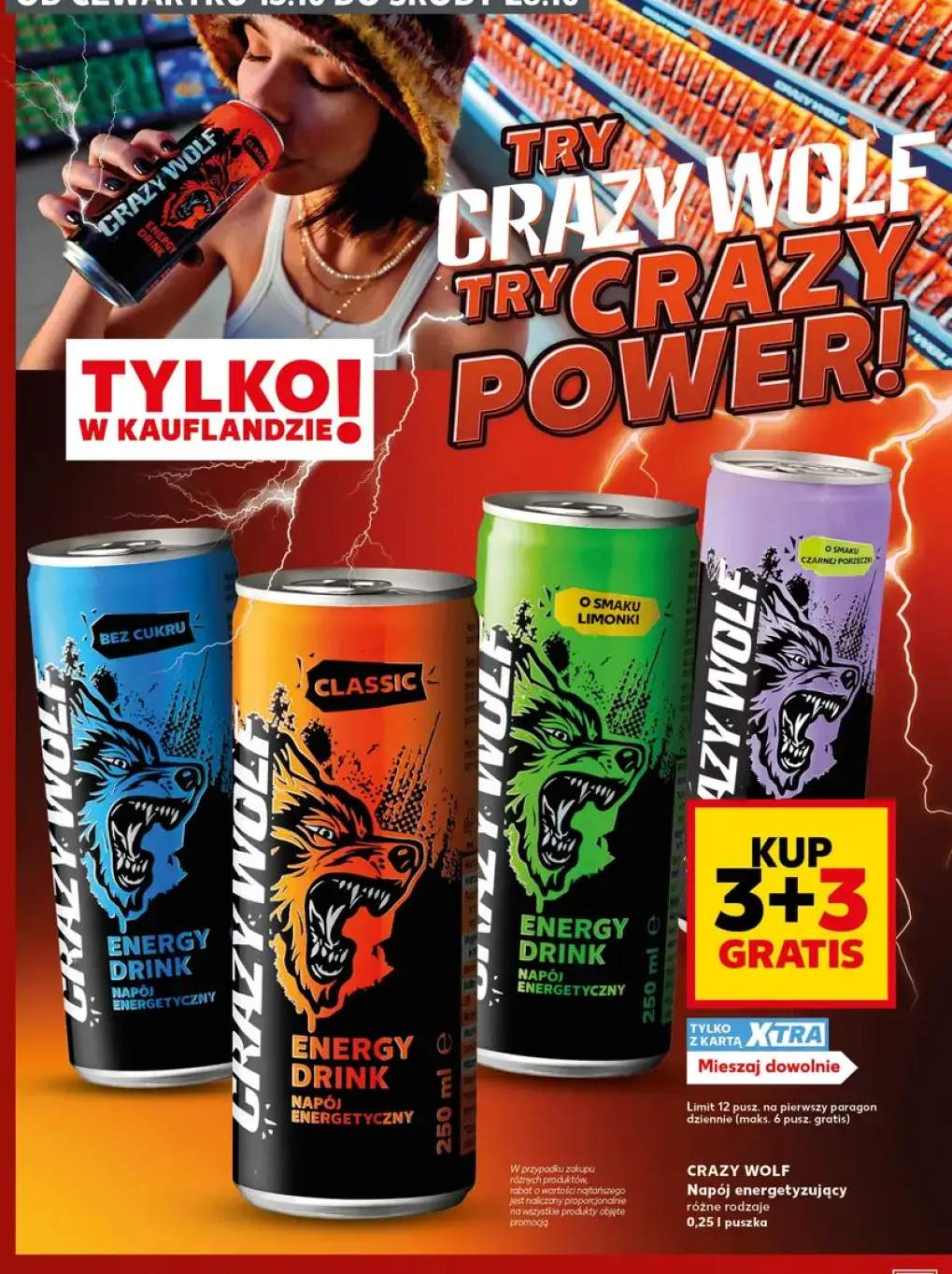Napój energetyzujący Crazy Wolf bez cukru +3 warianty