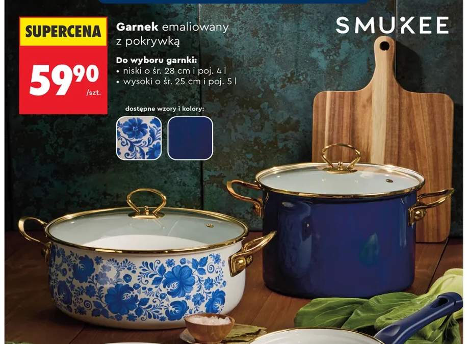 Garnek emaliowany z pokrywką niski 28 cm 4 l Smukee +1 wariant