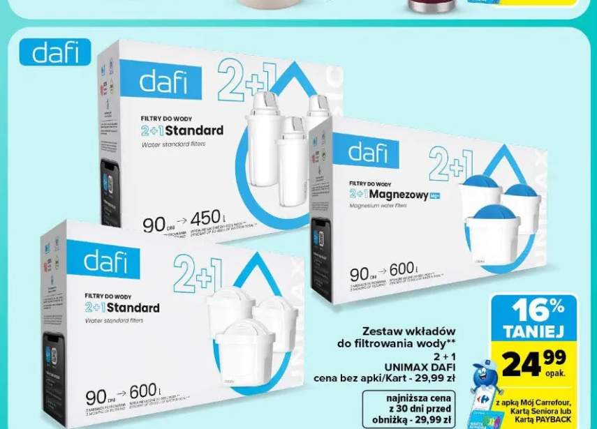 Zestaw wkładów do filtrowania wody 2+1 Unimax Dafi