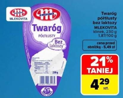 Twaróg półtłusty bez laktozy klinek Mlekovita