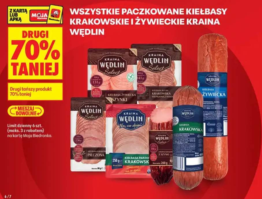 Paczkowane kiełbasy krakowskie i żywieckie Kraina Wędlin +7 wariantów