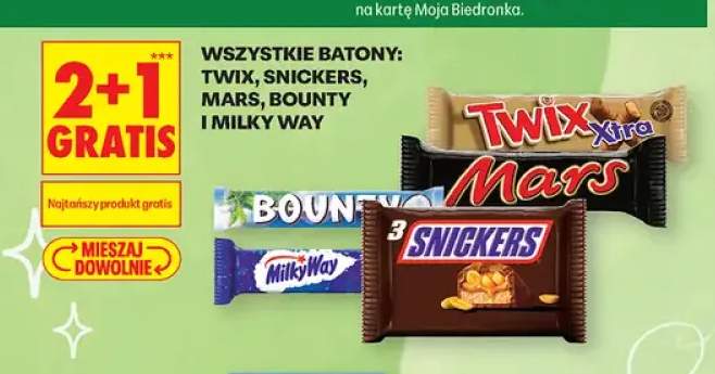 Batony Twix, Snickers, Mars, Bounty i Milky Way +5 wariantów