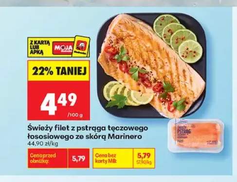 Świeży filet z pstrąga tęczowego łososiowego ze skórą Marinero