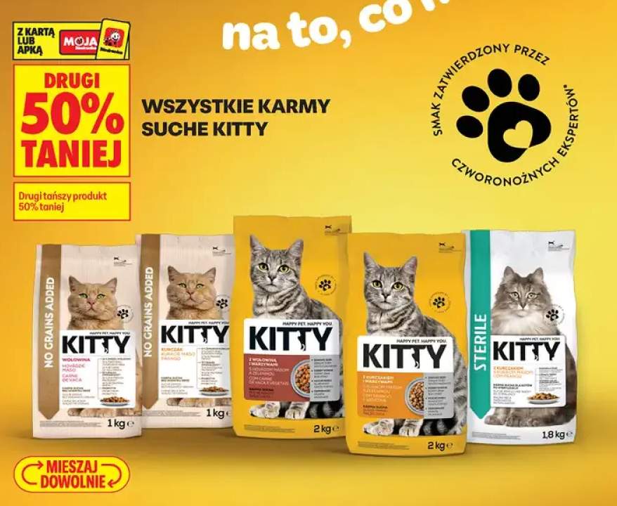 Karma sucha dla kotów No Grains Added z wołowiną Kitty +5 wariantów