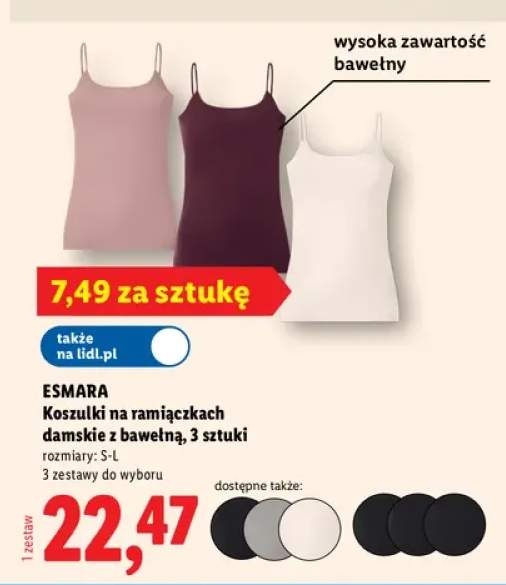 Koszulki na ramiączkach damskie z bawełną 3-pak Esmara