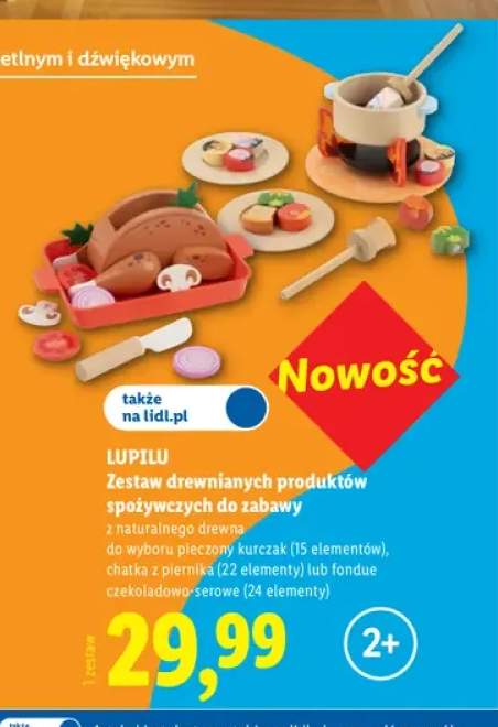 Zestaw drewnianych produktów spożywczych do zabawy pieczony kurczak Lupilu +2 warianty