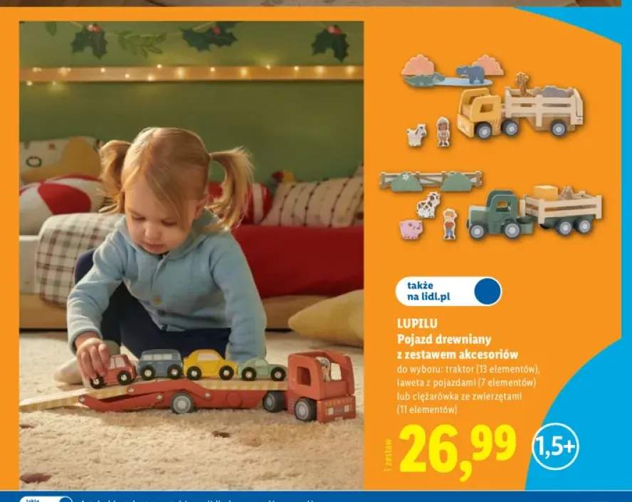 Pojazd drewniany z zestawem akcesoriów traktor Lupilu +2 warianty