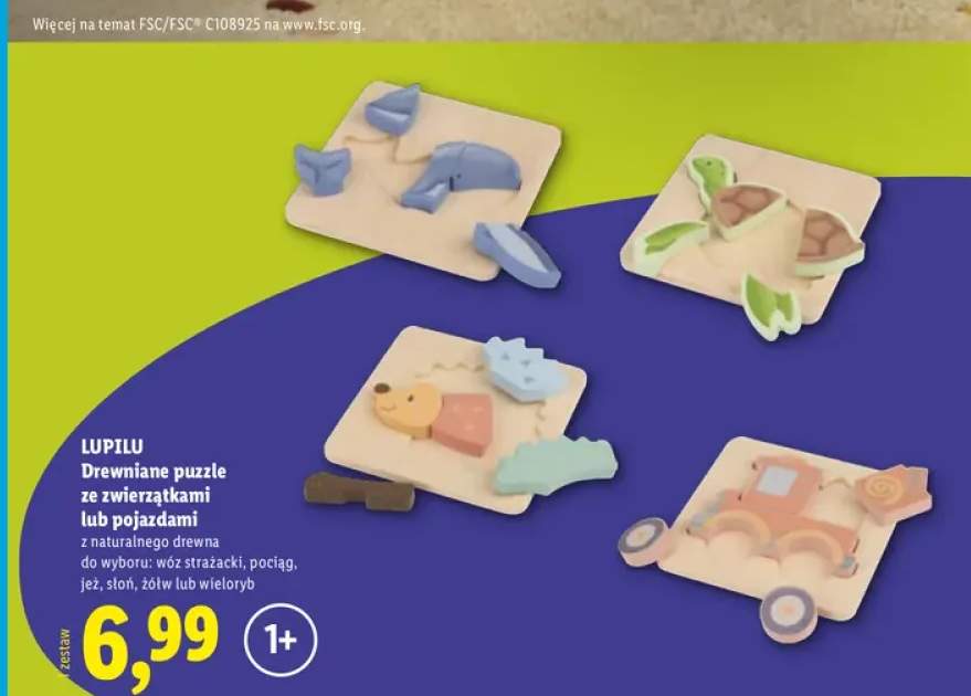 Drewniane puzzle wóz strażacki Lupilu +5 wariantów