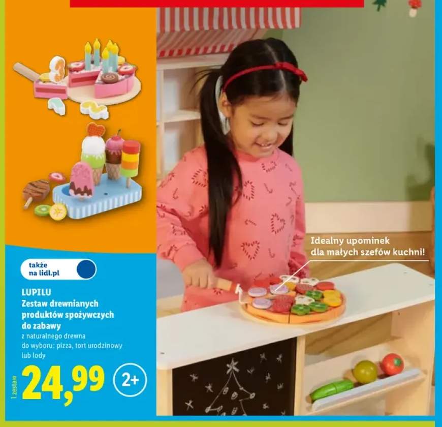 Zestaw drewnianych produktów spożywczych do zabawy pizza Lupilu +2 warianty