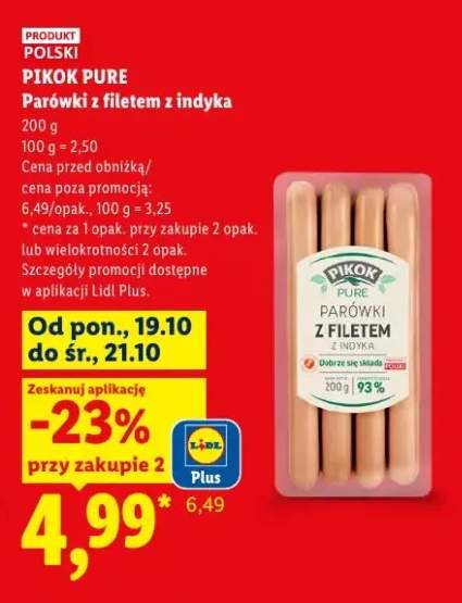Parówki z filetem z indyka Pikok Pure