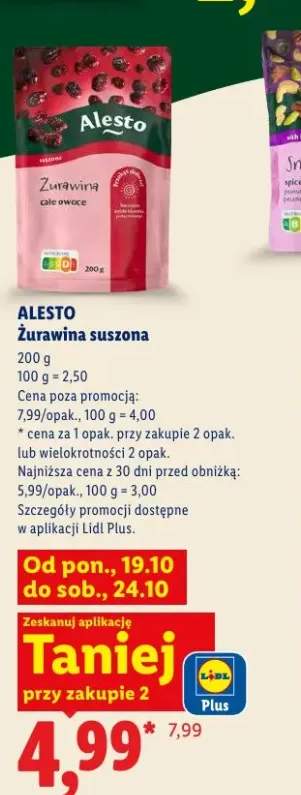 Żurawina suszona całe owoce Alesto