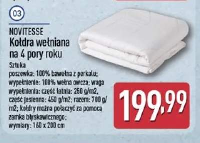Kołdra wełniana na 4 pory roku Novitesse 160x200 cm