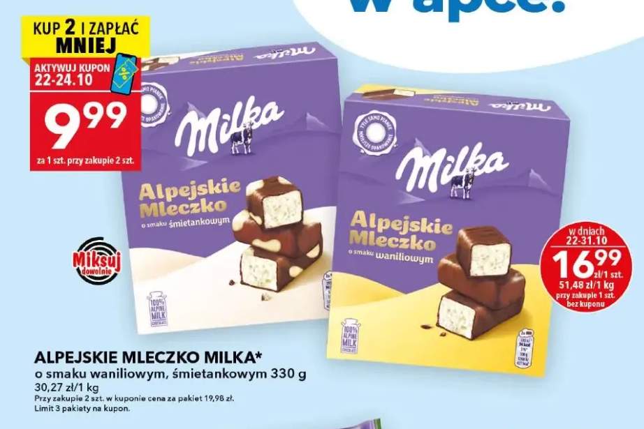Alpejskie Mleczko o smaku śmietankowym Milka +1 wariant