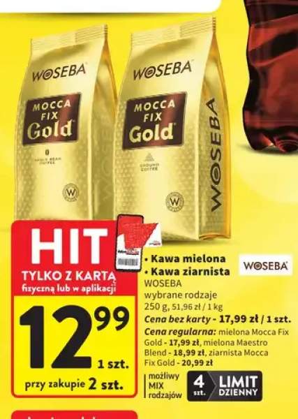 Kawa mielona Woseba Mocca Fix Gold +2 warianty