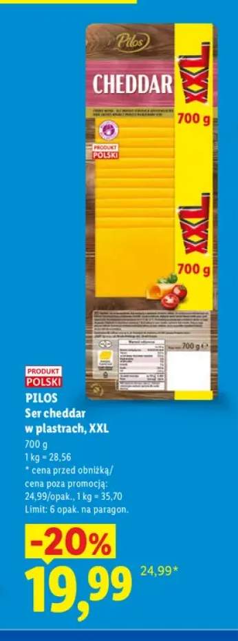 Ser cheddar w plastrach XXL Pilos