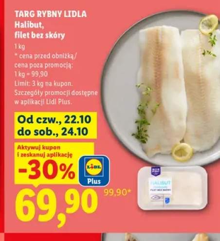 Halibut filet bez skóry Targ Rybny Lidla