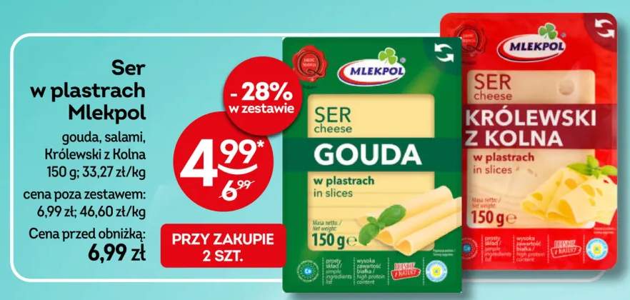 Ser Królewski z Kolna w plastrach Mlekpol +2 warianty