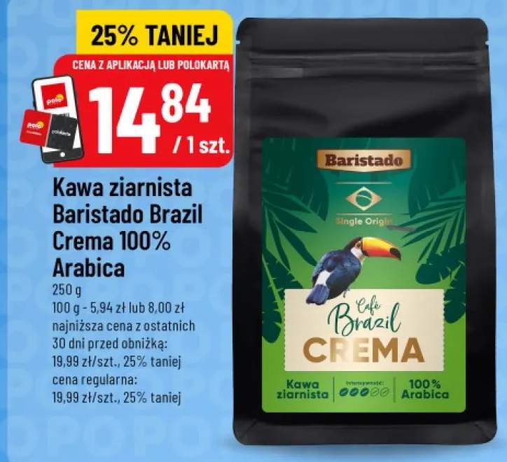 Kawa ziarnista Baristado Brazil Crema 100% Arabica