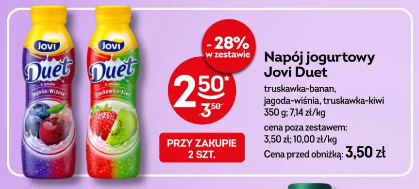 Napój jogurtowy Jovi Duet truskawka-banan +2 warianty