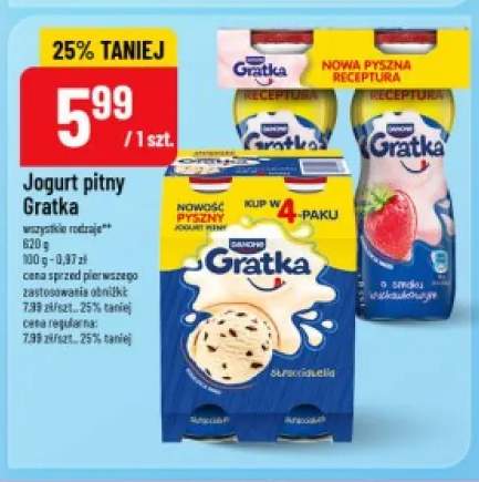 Jogurt pitny Gratka 4-pak truskawkowy +1 wariant