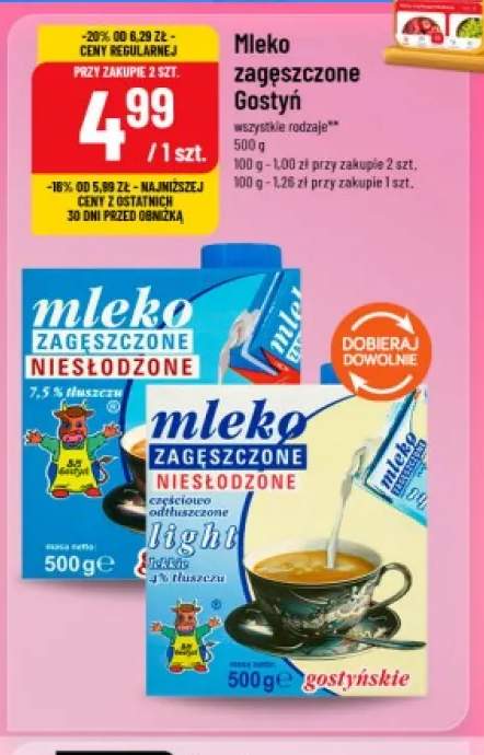 Mleko zagęszczone niesłodzone light Gostyń 4% +1 wariant