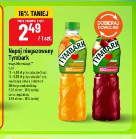 Napój niegazowany Tymbark brzoskwinia pomarańcza +1 wariant