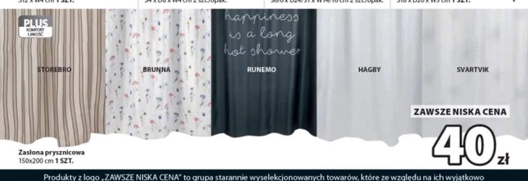 Zasłona prysznicowa Storebro 150x200 cm +4 warianty