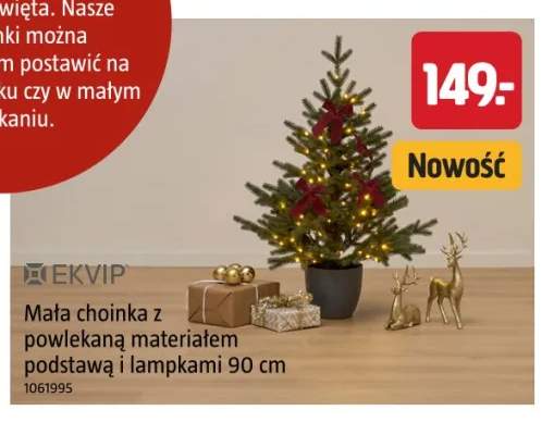 Mała choinka z powlekaną materiałem podstawą i lampkami 90 cm Ekvip