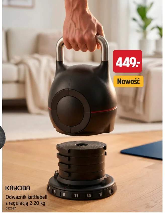 Odważnik kettlebell z regulacją 2-20 kg Kayoba