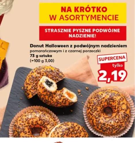 Donut Halloween z podwójnym nadzieniem pomarańczowym i z czarnej porzeczki