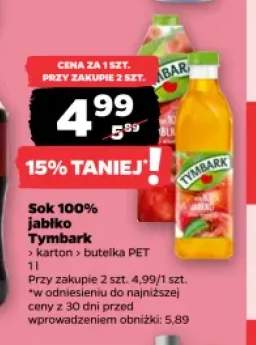 Sok jabłko Tymbark karton 100% +1 wariant