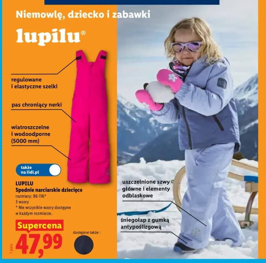 Spodnie narciarskie dziecięce Lupilu