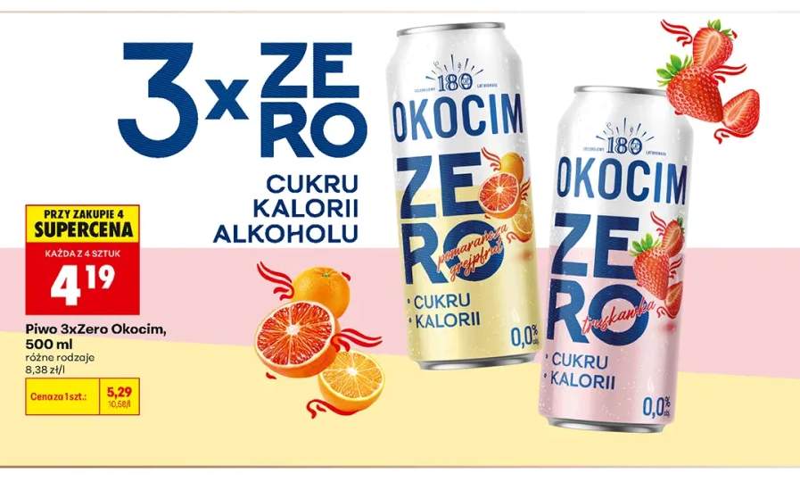 Piwo bezalkoholowe 3xZero Okocim truskawka +1 wariant