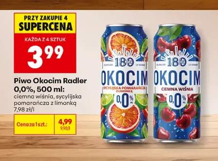 Piwo bezalkoholowe Okocim Radler ciemna wiśnia +1 wariant