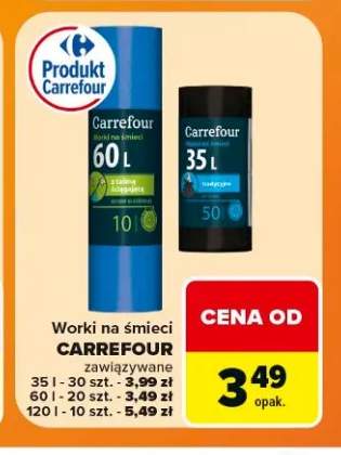 Worki na śmieci Carrefour zawiązywane 35 l +2 warianty