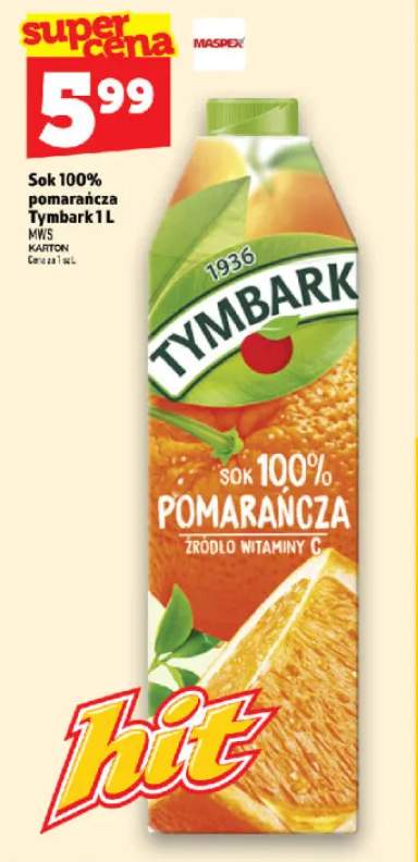 Sok pomarańcza Tymbark 1 l 100%