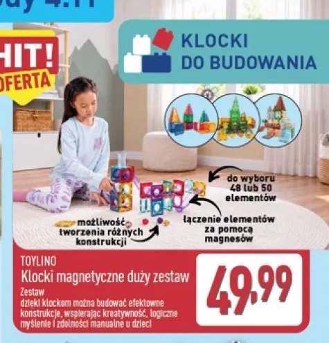 Klocki magnetyczne duży zestaw 48 elementów Toylino +1 wariant