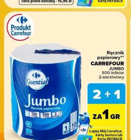 Ręcznik papierowy Jumbo Carrefour 500 listków 2-warstwowy