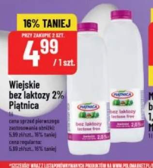 Mleko wiejskie bez laktozy Piątnica 2%