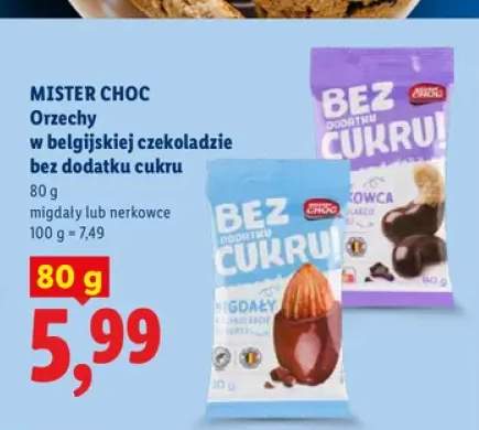 Orzechy w belgijskiej czekoladzie migdały bez dodatku cukru Mister Choc +1 wariant