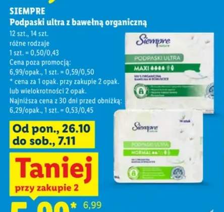 Podpaski ultra z bawełną organiczną Siempre