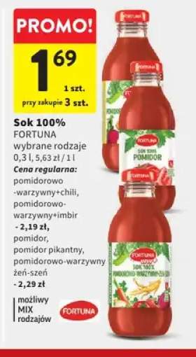 Sok pomidorowo-warzywny+chili Fortuna 100% +4 warianty