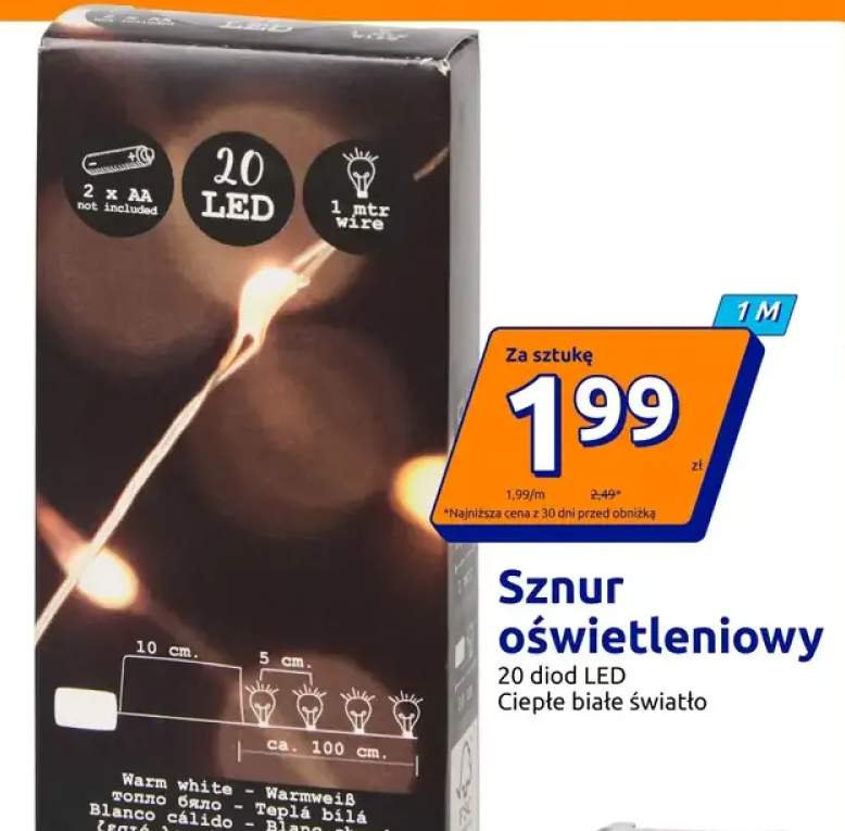 Sznur oświetleniowy 20 diod LED ciepłe białe światło