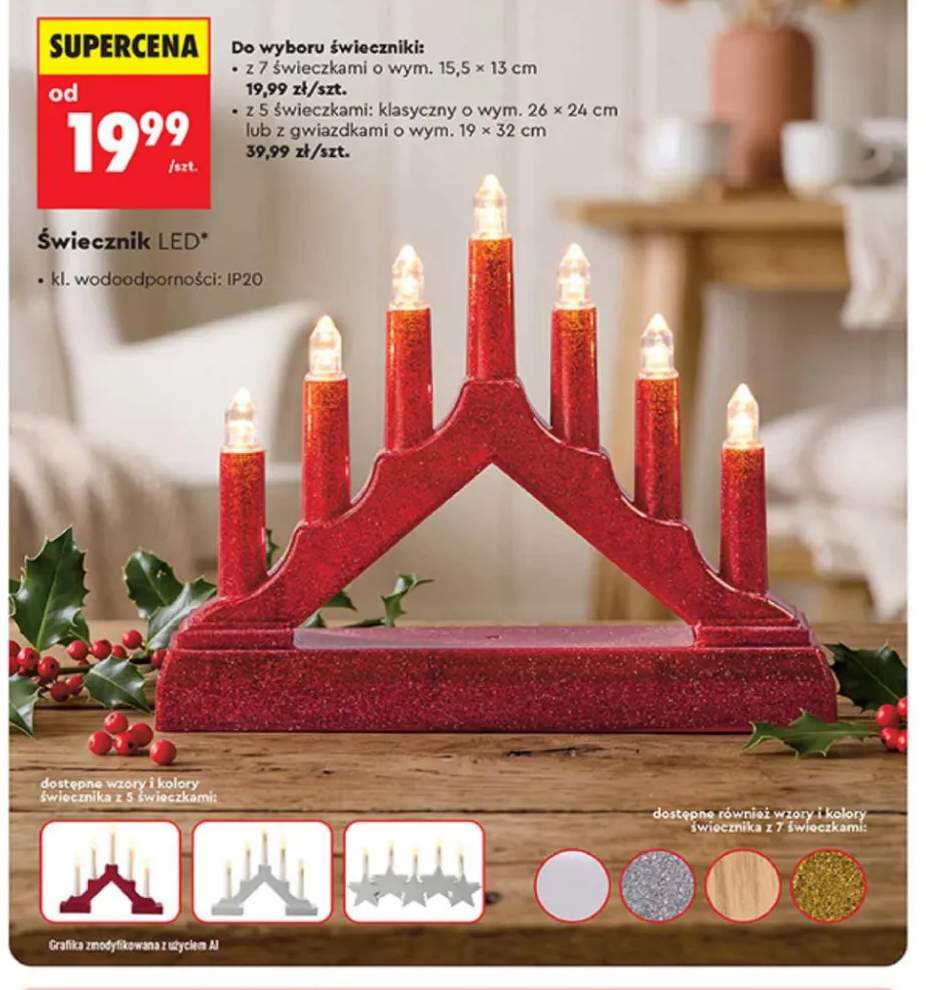 Świecznik LED z 7 świeczkami 15,5x13 cm +2 warianty